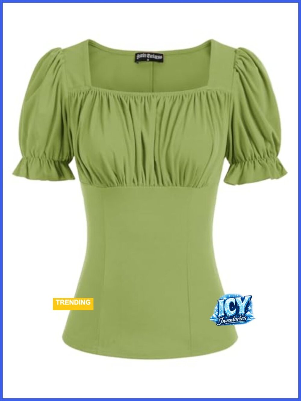 Women's Square Neck Puff Sleeve Peasant Blouse Stretch